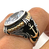 Men's Handmade White Zircon Stone Anchor Ring