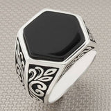 Men's Hexagon Model Authentic Handmade 925 Sterling Silver Ring