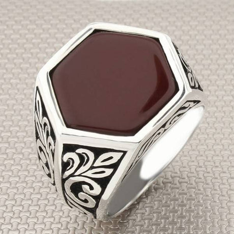 Men's Hexagon Model Authentic Handmade 925 Sterling Silver Ring