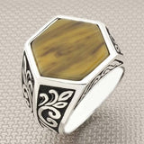 Men's Hexagon Model Authentic Handmade 925 Sterling Silver Ring