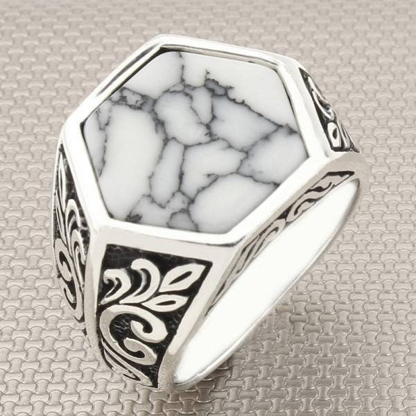 Men's Hexagon Model Authentic Handmade 925 Sterling Silver Ring