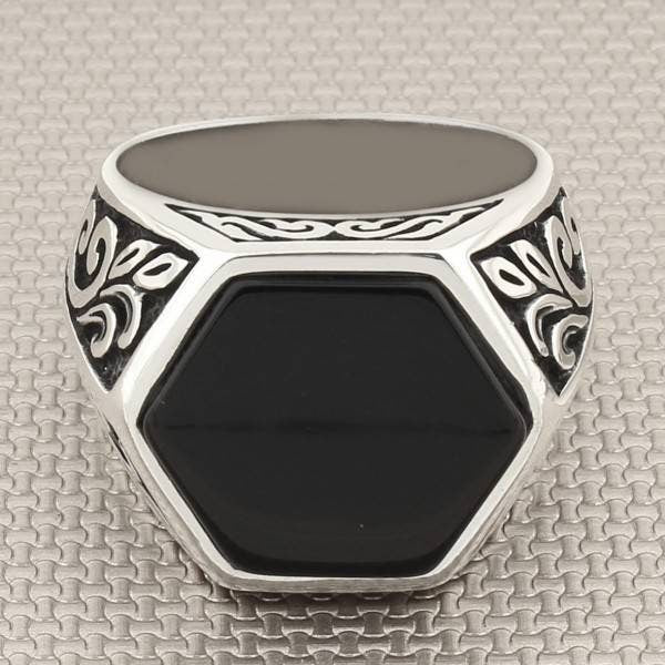 Men's Hexagon Model Authentic Handmade 925 Sterling Silver Ring