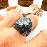 Men's Multicolor Mystic Topaz Stone Silver Ring