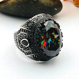 Men's Multicolor Mystic Topaz Stone Silver Ring