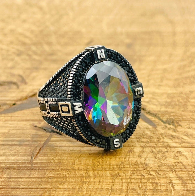 Men's Mystic Topaz Compass Ring