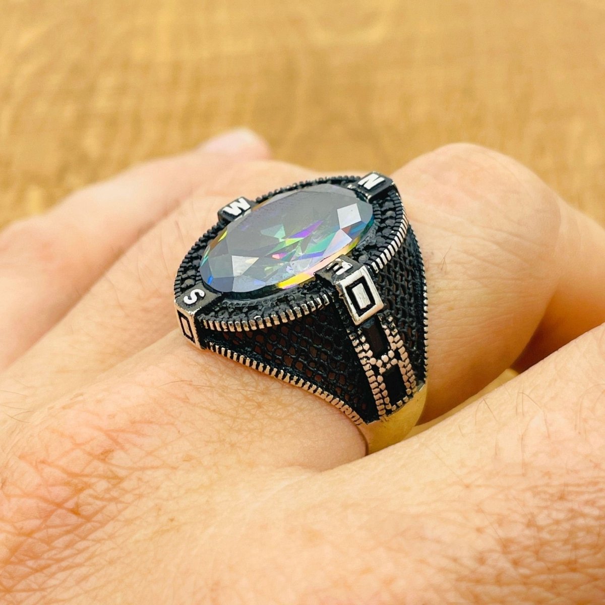 Men's Mystic Topaz Compass Ring