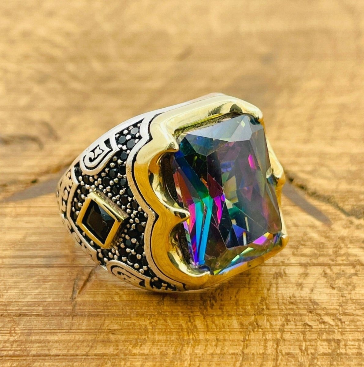 Bague Argent, Topaze Mystique Et Zircons - Neuve Sans Boîte