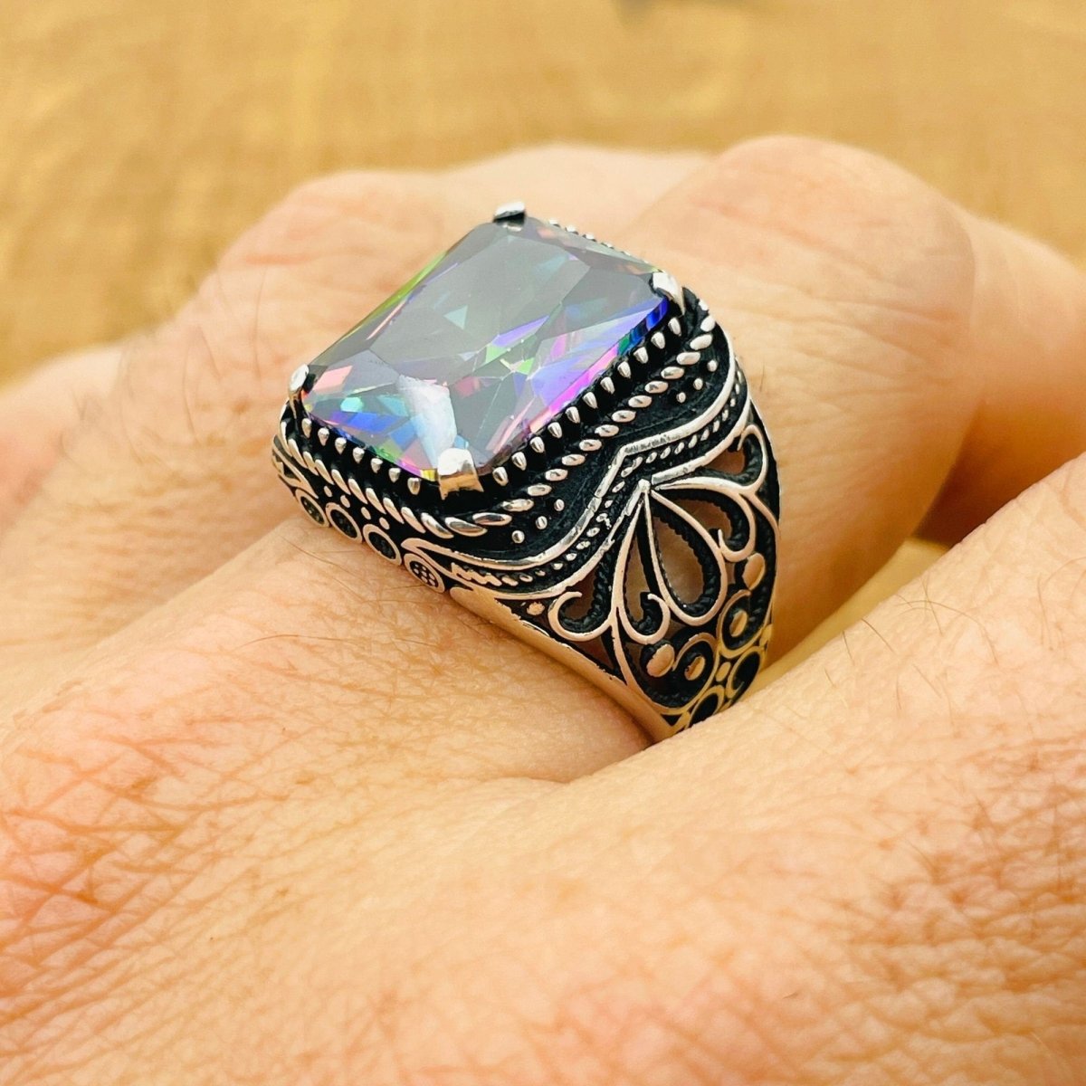 Men's Mystic Topaz Silver Ring