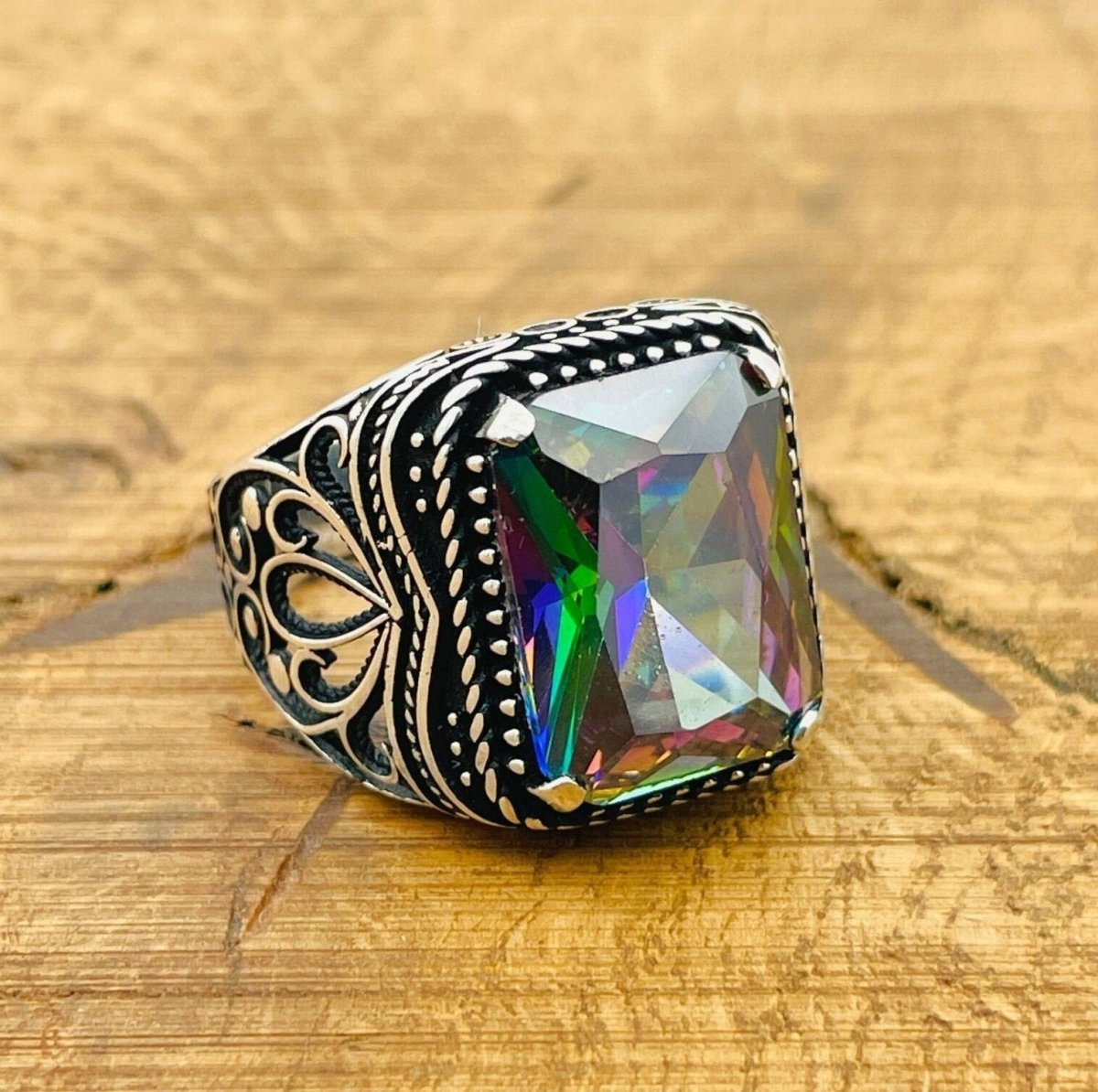 Men's Mystic Topaz Silver Ring