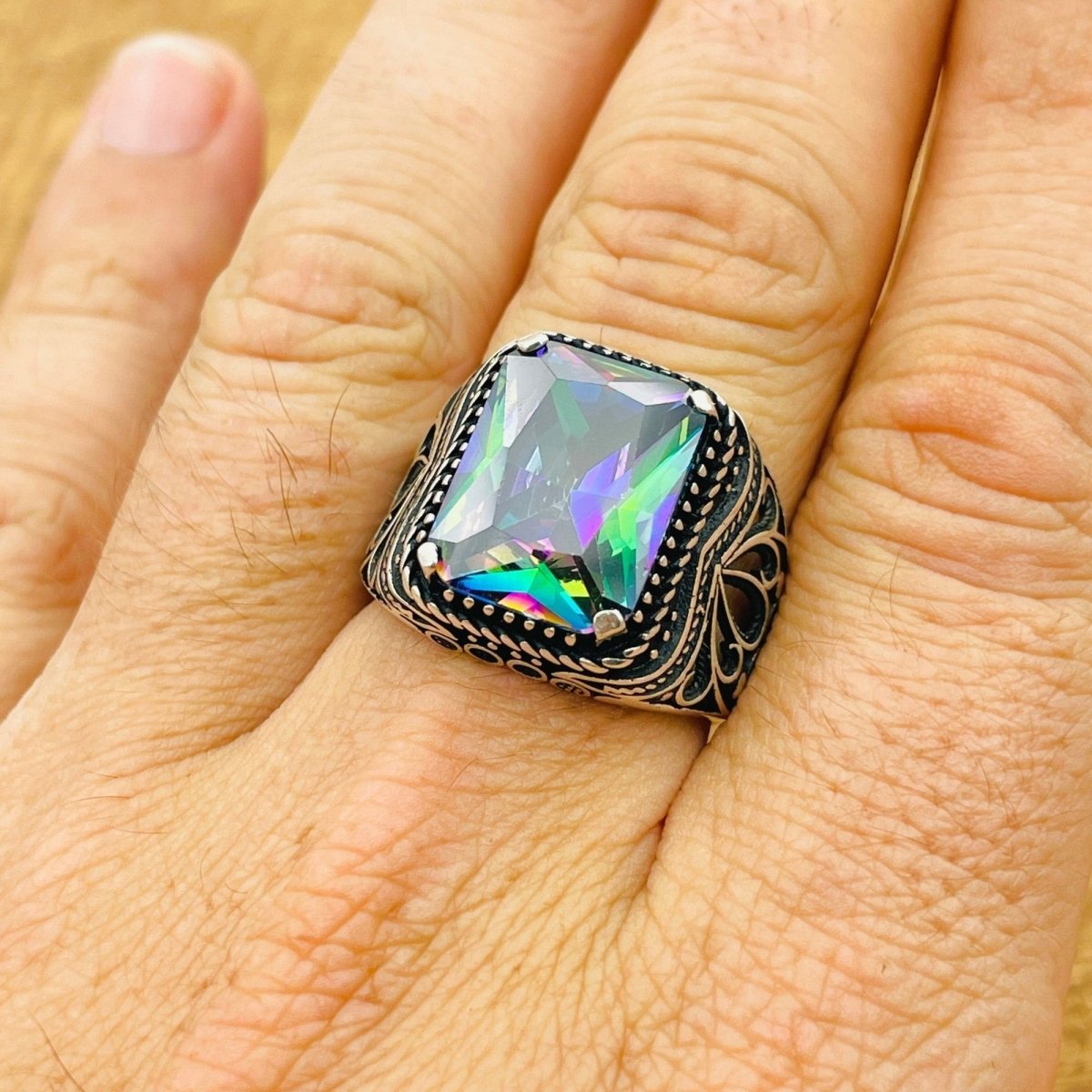 Men's Mystic Topaz Silver Ring