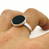 Men's Natural Black Gemstone Silver Ring