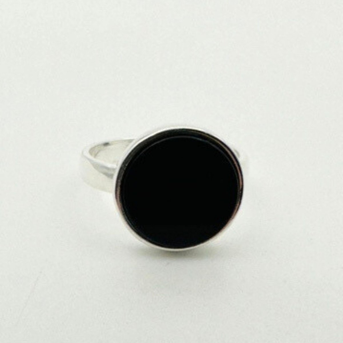 Men's Natural Black Gemstone Silver Ring