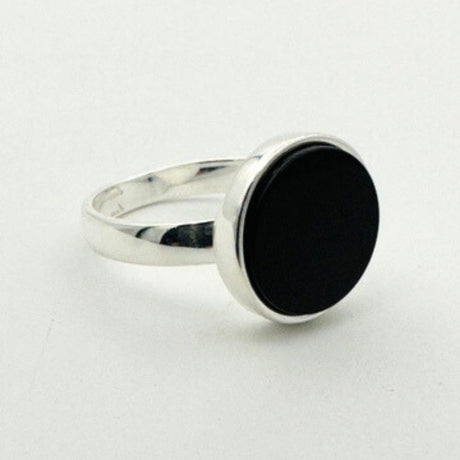 Men's Natural Black Gemstone Silver Ring