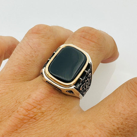 Men's Natural Black Onyx Gemstone Ring