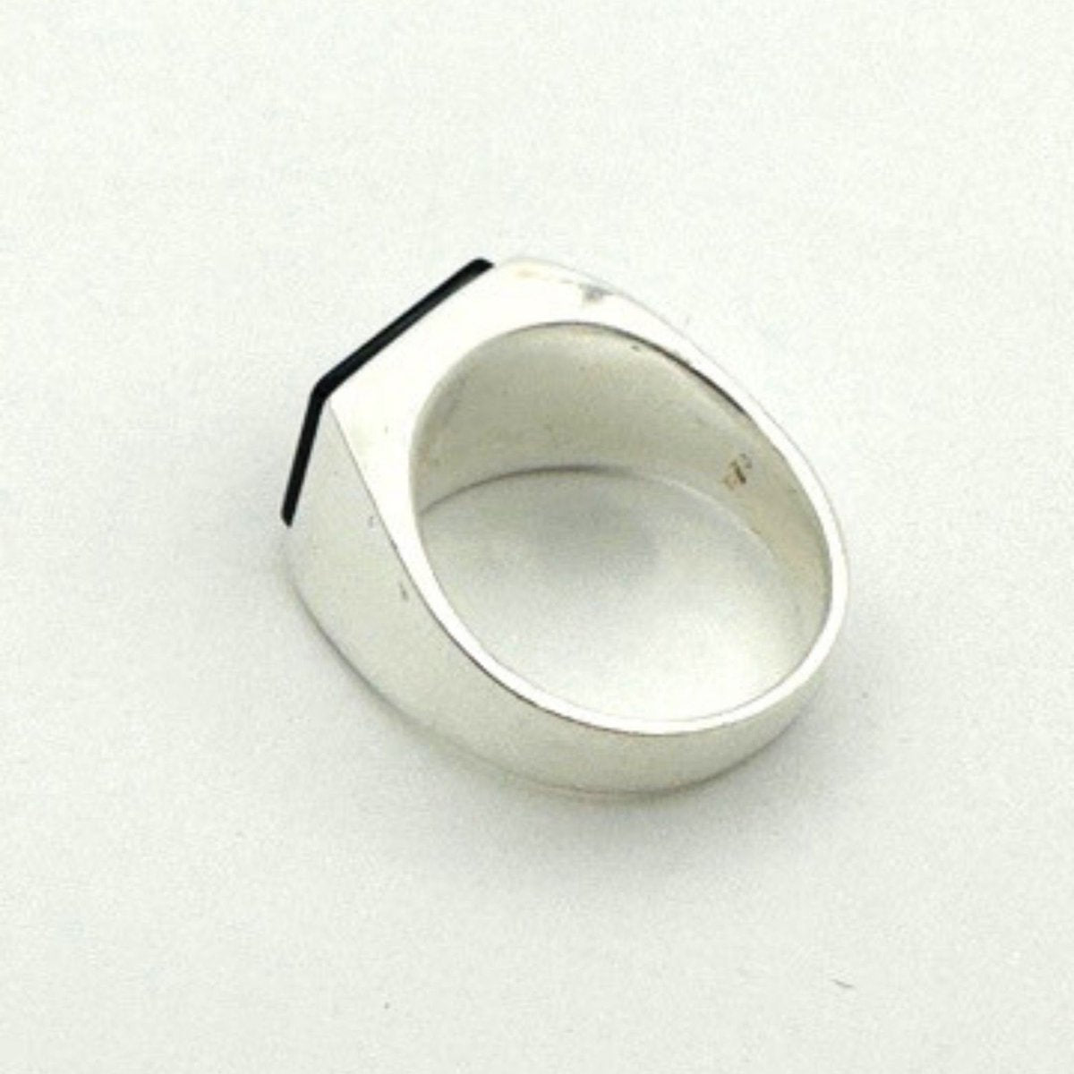 Men's Natural Black Onyx Silver Rectangle Ring