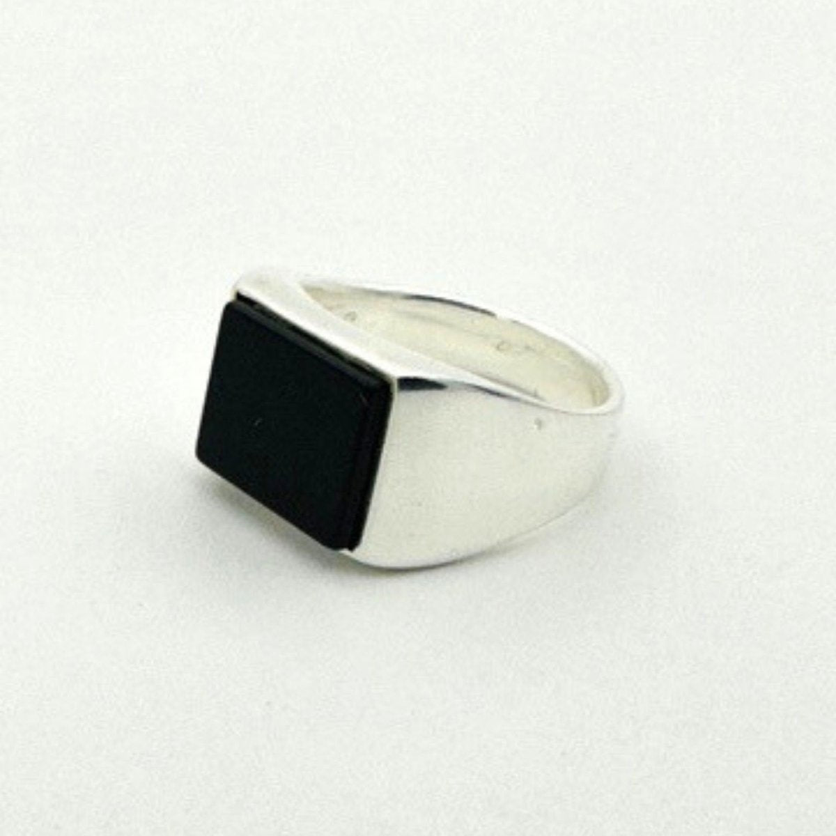 Men's Natural Black Onyx Silver Rectangle Ring