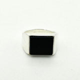 Men's Natural Black Onyx Silver Rectangle Ring