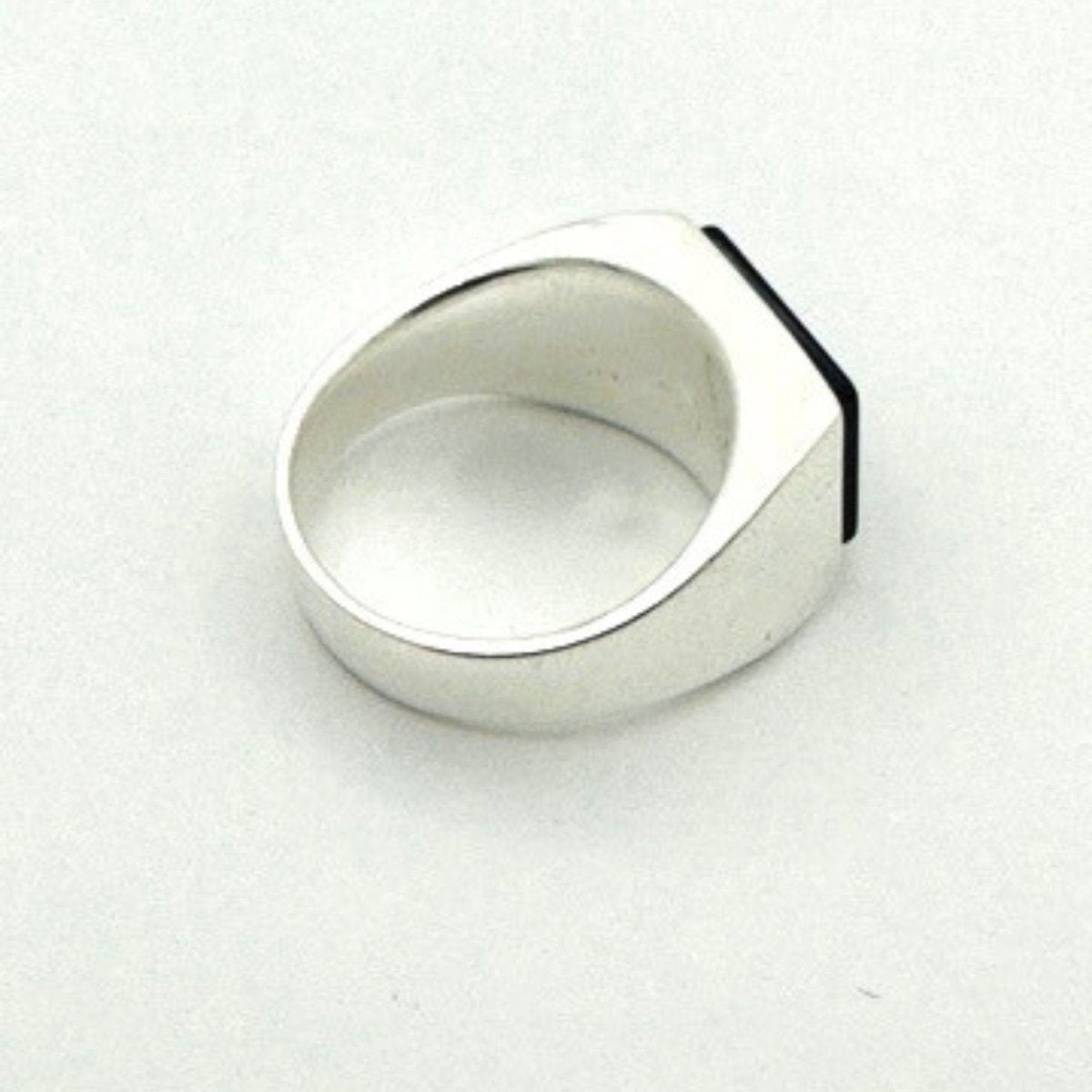 Men's Natural Black Onyx Silver Rectangle Ring