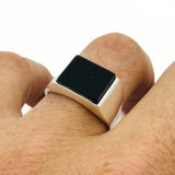 Men's Natural Black Onyx Silver Rectangle Ring