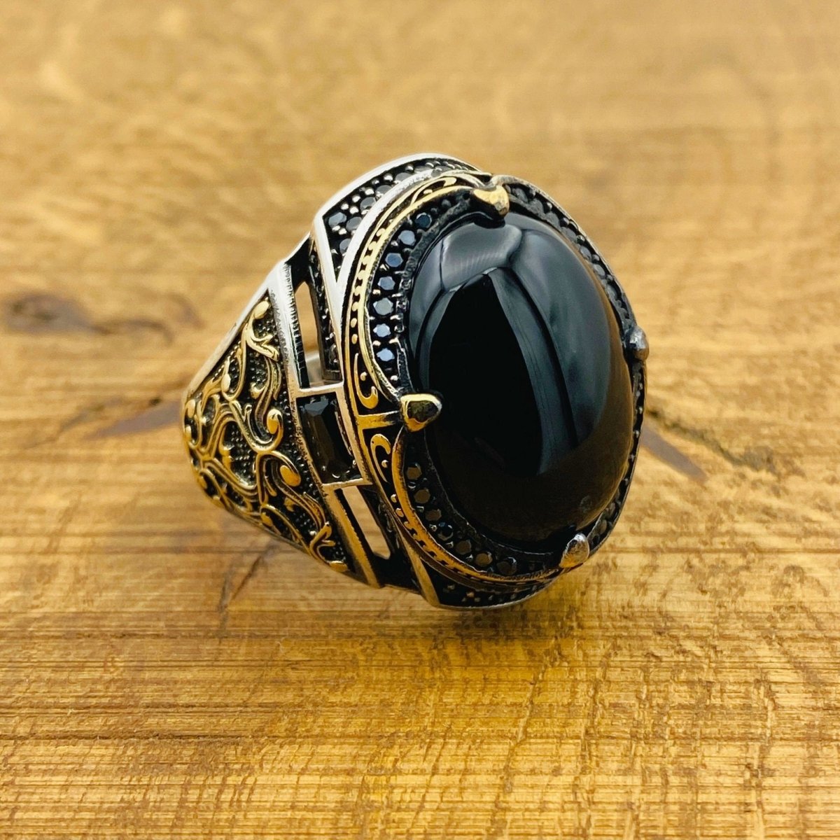 Men's Natural Black Onyx Silver Ring - TryAladdin