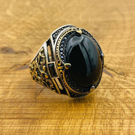 Men's Natural Black Onyx Silver Ring