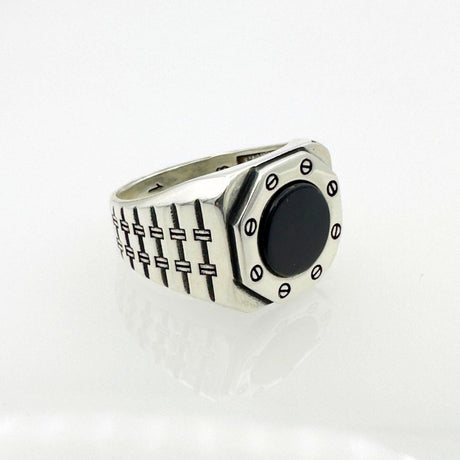 Men's Natural Black Onyx Silver Ring