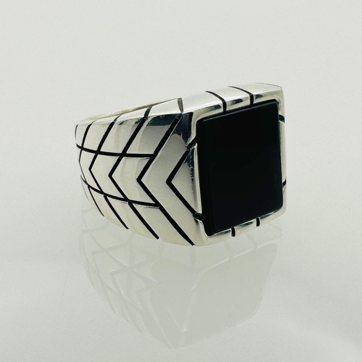 Men's Natural Black Onyx Silver Ring