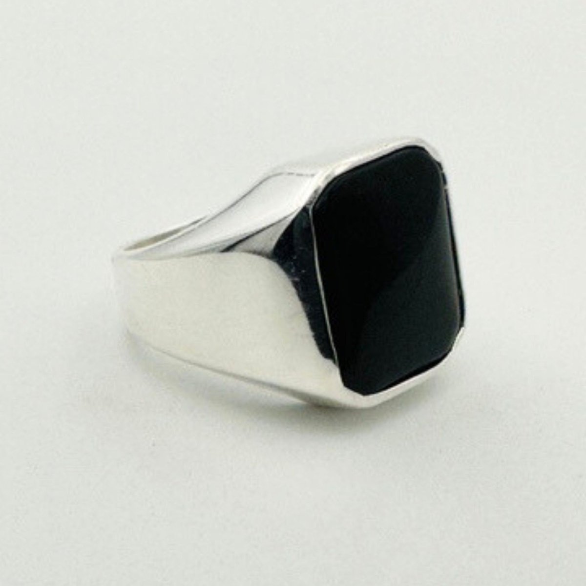 Men's Natural Black Onyx Silver Ring