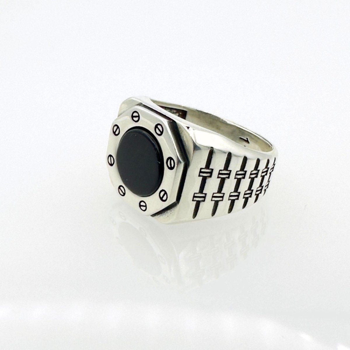 Men's Natural Black Onyx Silver Ring