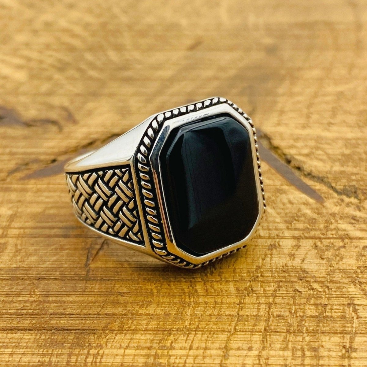 Men's Natural Black Onyx Silver Ring