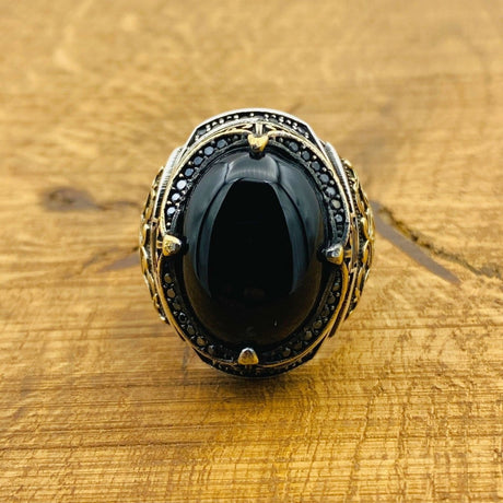 Men's Natural Black Onyx Silver Ring