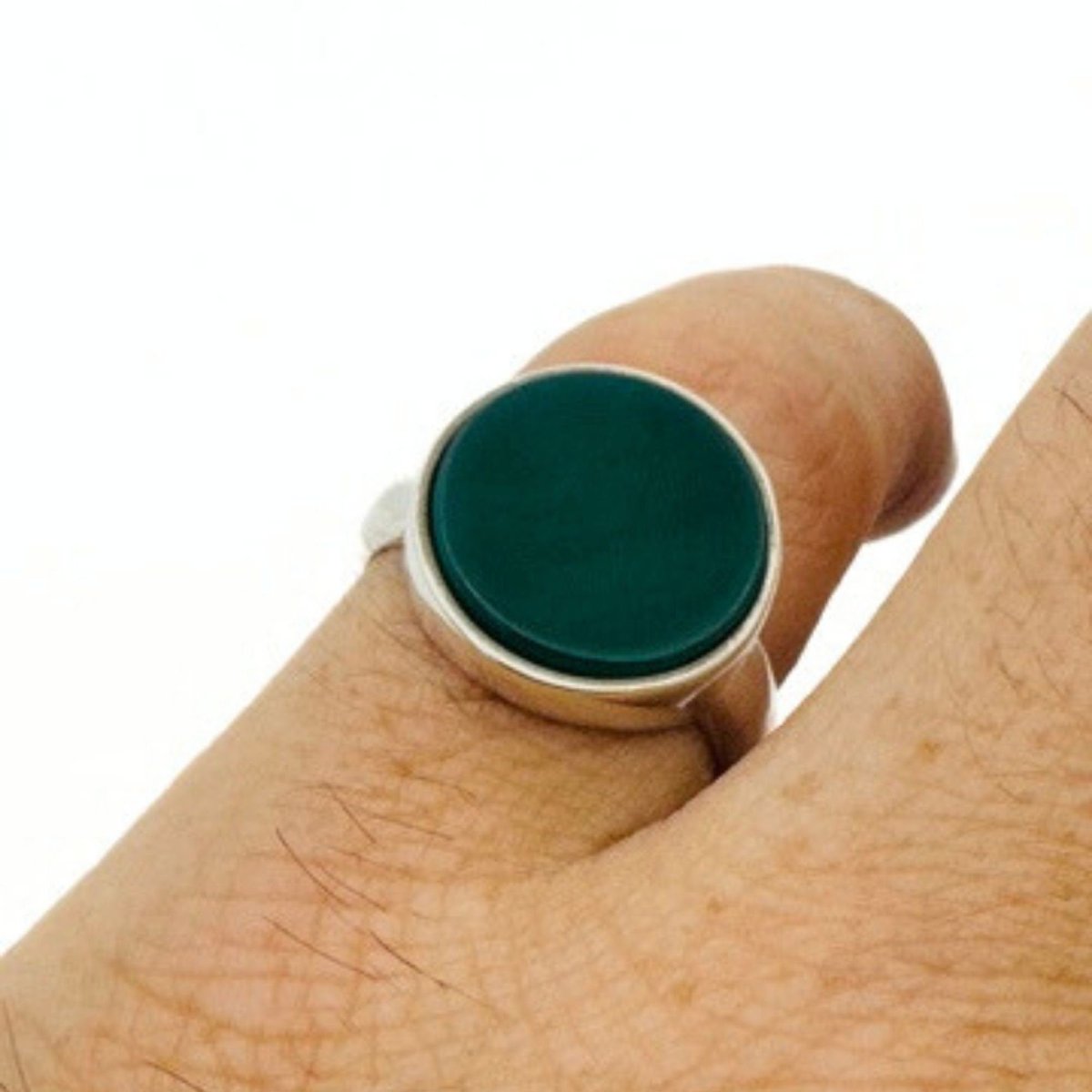 Men's Natural Green Gemstone Silver Ring