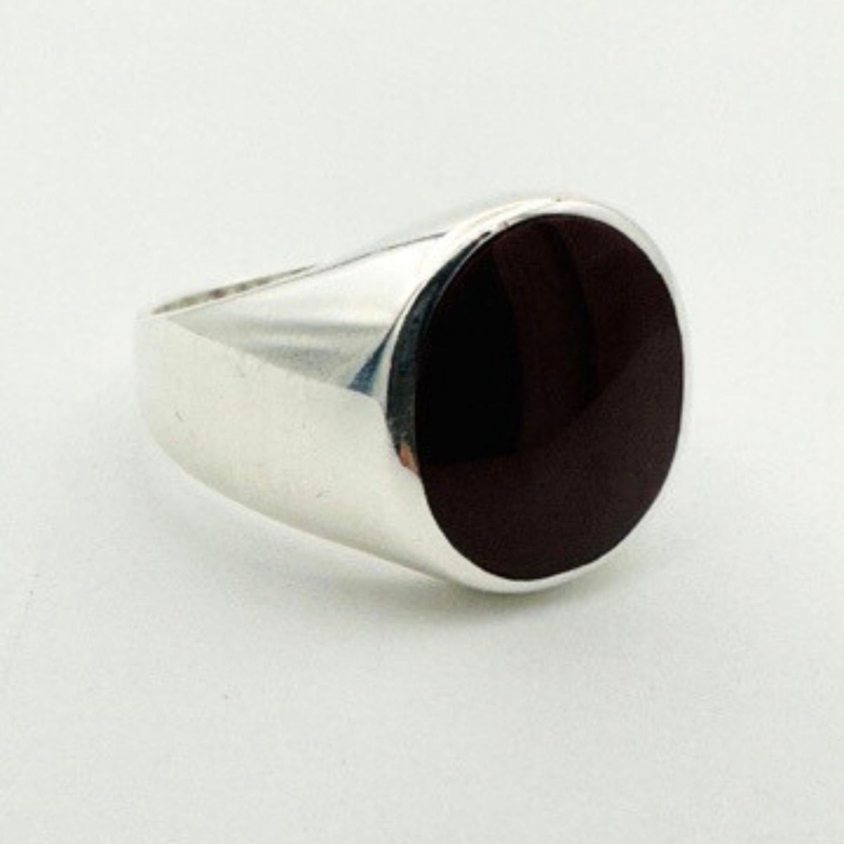 Men's Natural Oval Red Agate Silver Ring