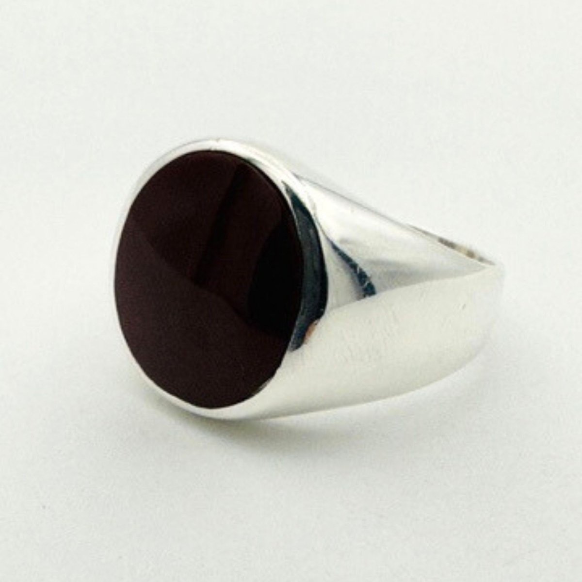 Men's Natural Oval Red Agate Silver Ring