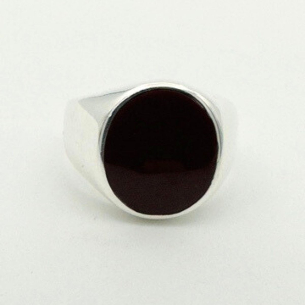 Men's Natural Oval Red Agate Silver Ring