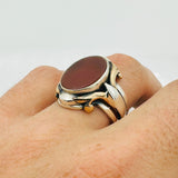 Men's Natural Red Aqeeq Silver Ring