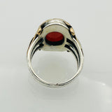 Men's Natural Red Aqeeq Silver Ring