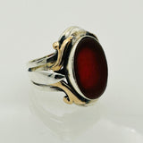 Men's Natural Red Aqeeq Silver Ring