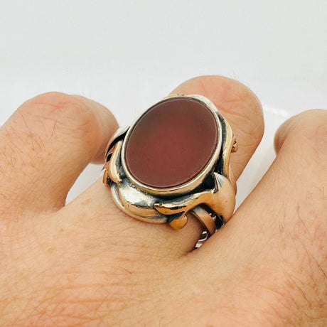 Men's Natural Red Aqeeq Silver Ring