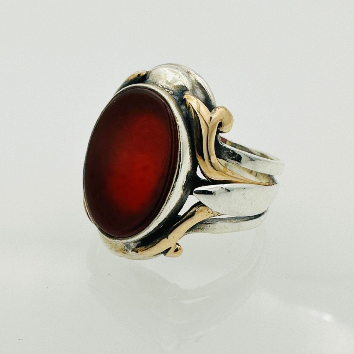 Men's Natural Red Aqeeq Silver Ring