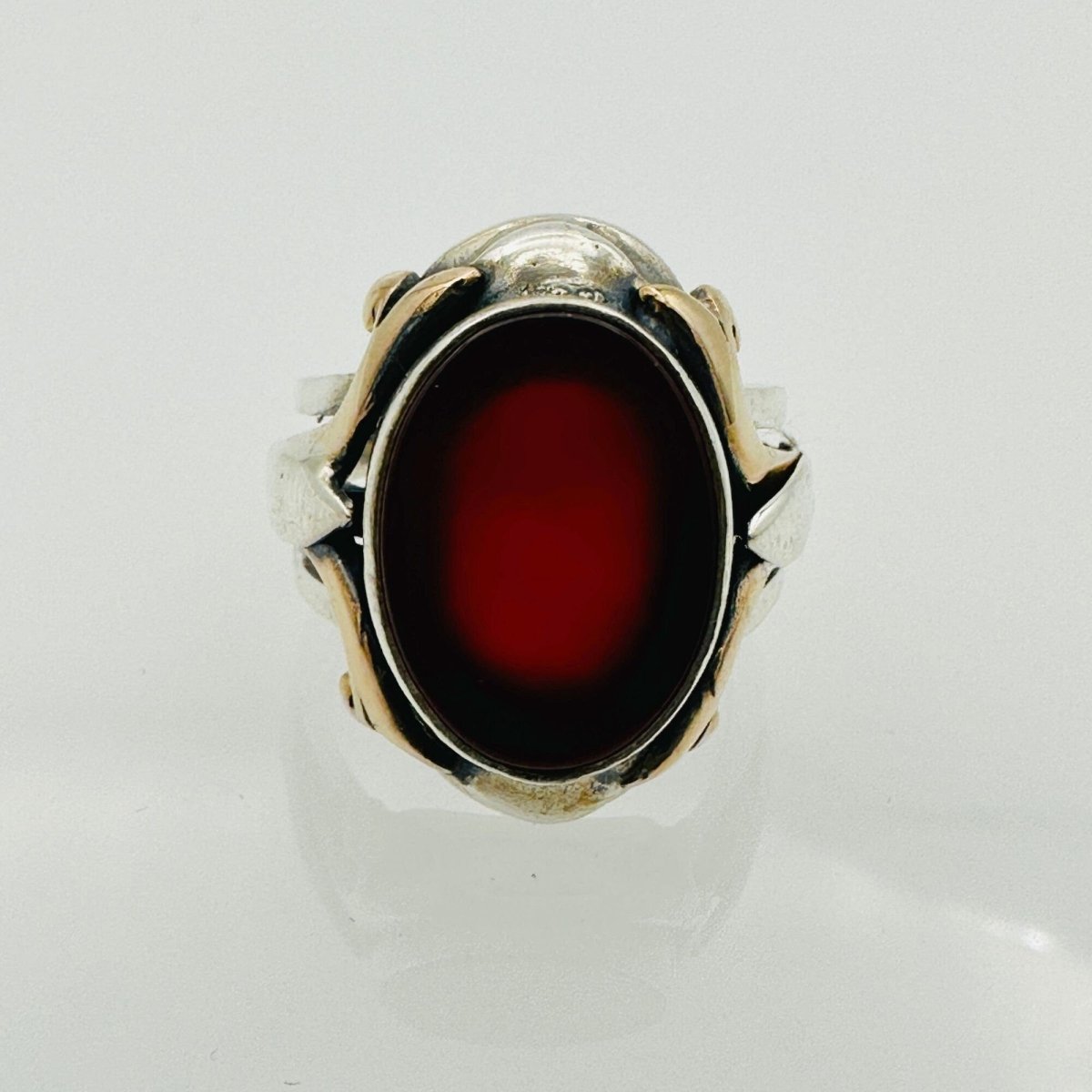 Men's Natural Red Aqeeq Silver Ring