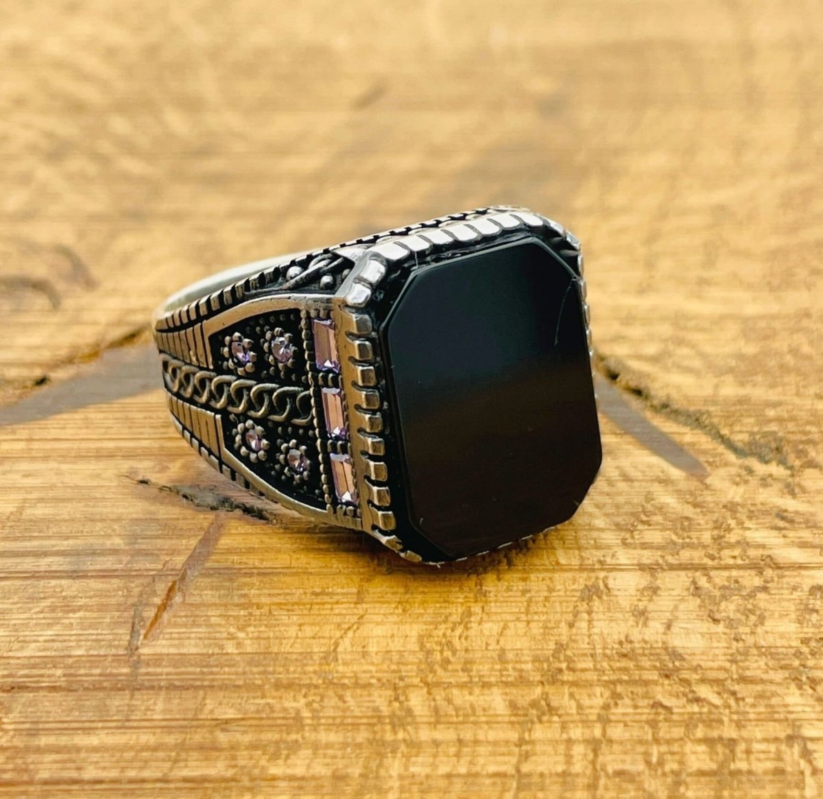 Men's Natural Stone Black Onyx Square Ring