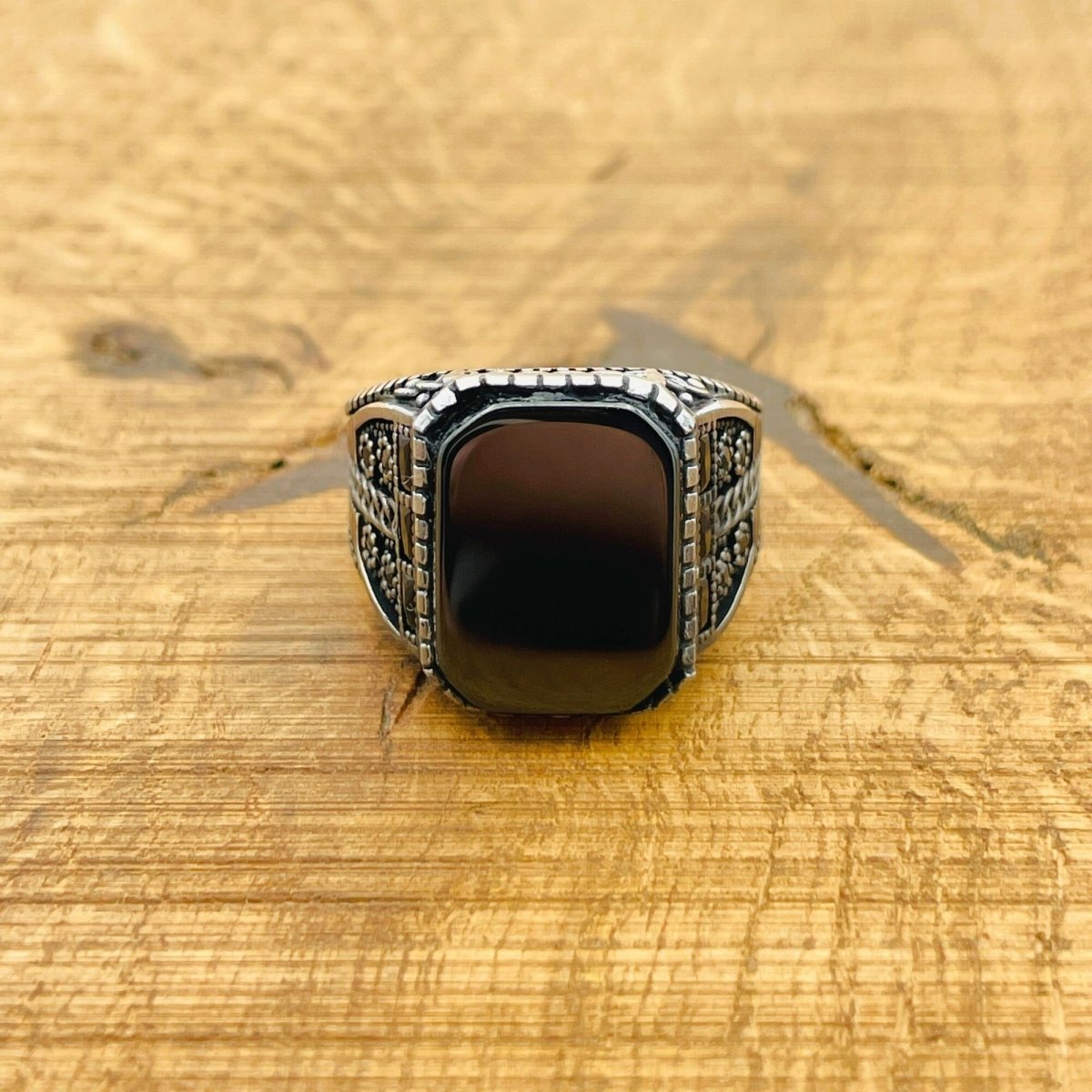 Men's Natural Stone Black Onyx Square Ring