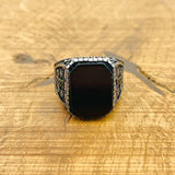 Men's Natural Stone Black Onyx Square Ring