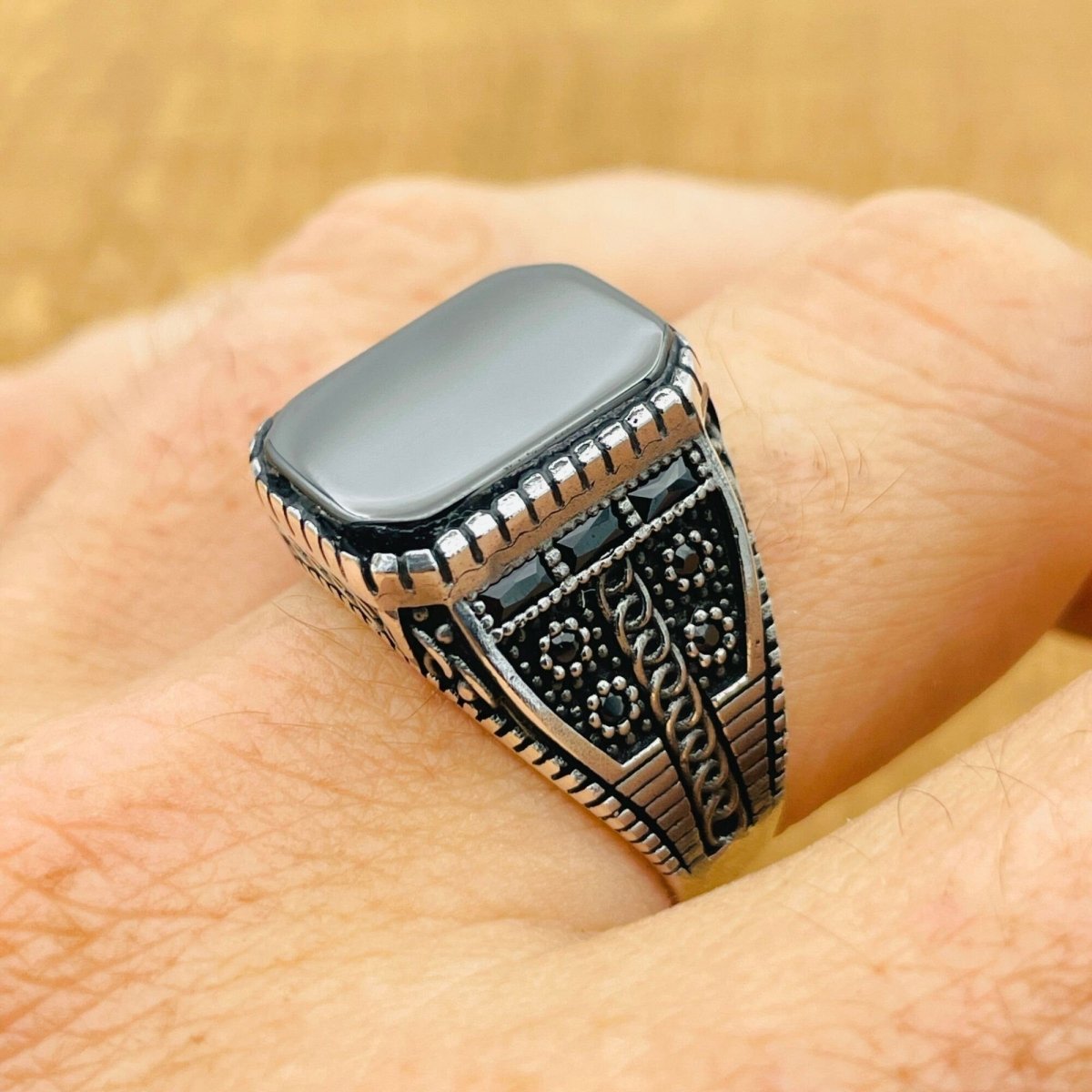 Men's Natural Stone Black Onyx Square Ring