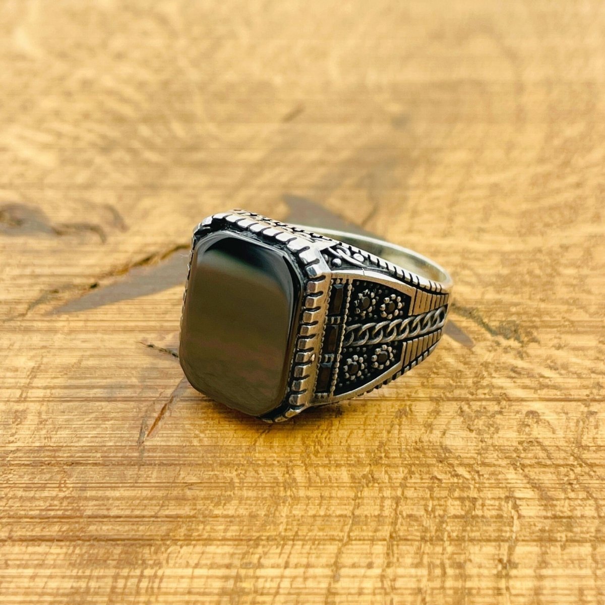 Men's Natural Stone Black Onyx Square Ring