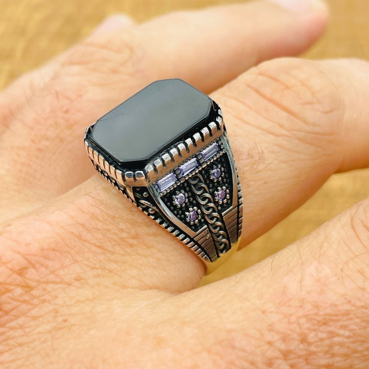 Men's Natural Stone Black Onyx Square Ring