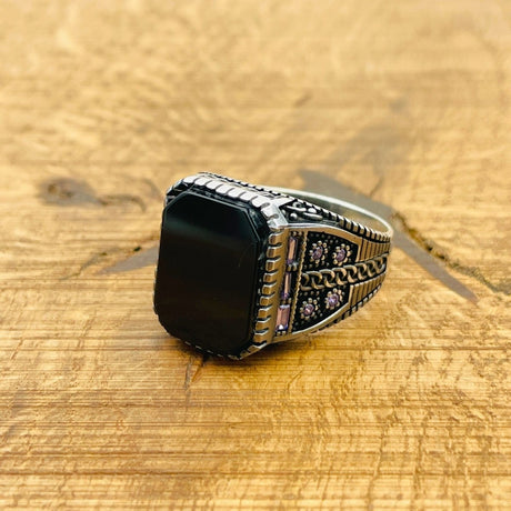 Men's Natural Stone Black Onyx Square Ring