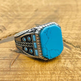 Men's Natural Turquoise Gemstone Square Ring