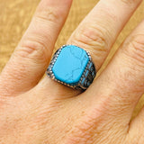 Men's Natural Turquoise Gemstone Square Ring